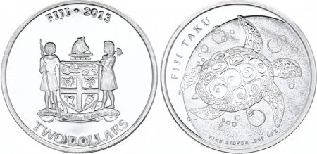 Fidji 2 Dollars Elisabeth II - 1 Once Argent Tortue 2013