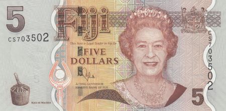 Fidji 5 Dollars - Elisabeth II - Iguane, fleur - 2012