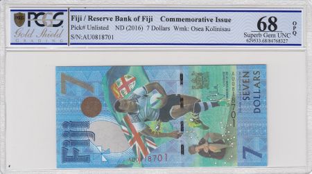Fidji 7 Dollars, Médaille d\'Or de Rugby 2016 - Jeux de Rio - 2017 - PCGS 68 OPQ