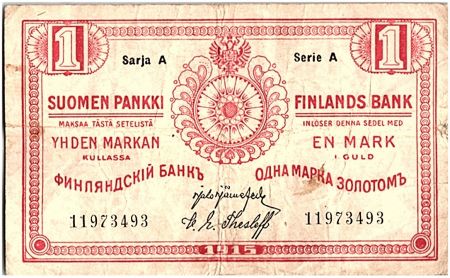 Finlande 1 Markkaa Rouge - 1915 Série A - TTB - P.16