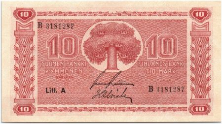 Finlande 10 Markkaa Arbre - 1945 Litt. A - B 3181287