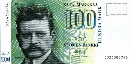 Finlande 100 Markkaa Jean Sibelius - Cygnes - 1986