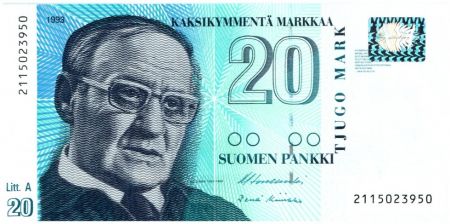Finlande 20 Markkaa Vaino Linna - Rue de Tampere - 1993 - Litt. A - Neuf