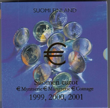Finlande Coffret BU Finlande 1999 - 2000 - 2001 - 8 monnaies en euro  - Abimé