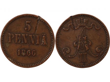 Finlande FINLANDE  ALEXANDRE II - 5 PENNIÄ 1866