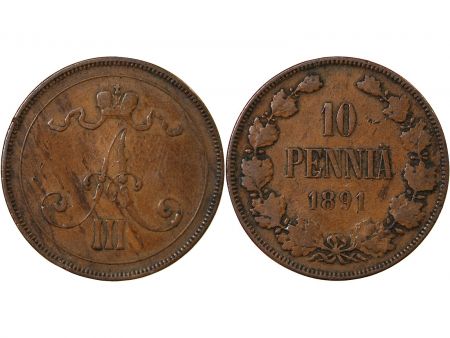 Finlande FINLANDE  ALEXANDRE III - 10 PENNIÄ 1891