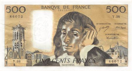 FRANCE - 500 FRANCS PASCAL 06/12/1973 - SÉRIE Y.38