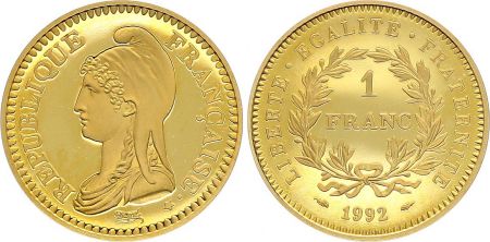 France - Monnaie de Paris 1 Franc Or  Bicentenaire de la République - 1992 - Neuf
