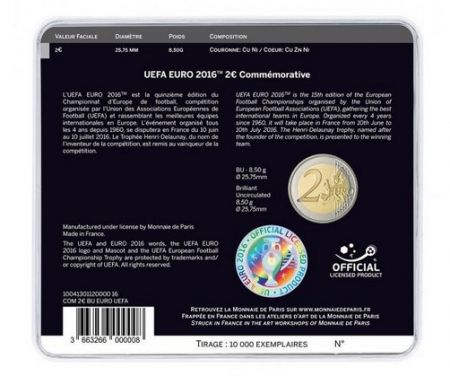 France - Monnaie de Paris 2 Euro UEFA - Euro de football - 2016 BU coincard