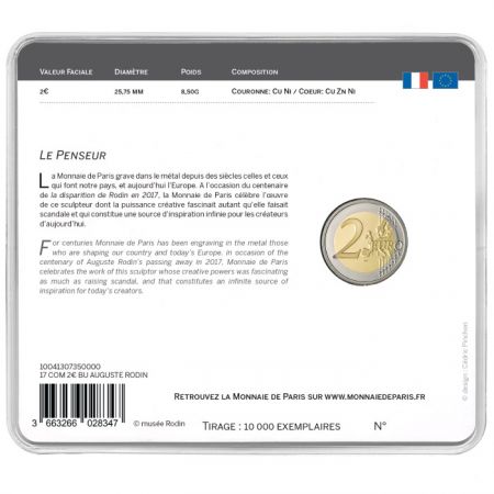 France - Monnaie de Paris 2 Euros Commémo. FRANCE 2017 BU - Auguste Rodin