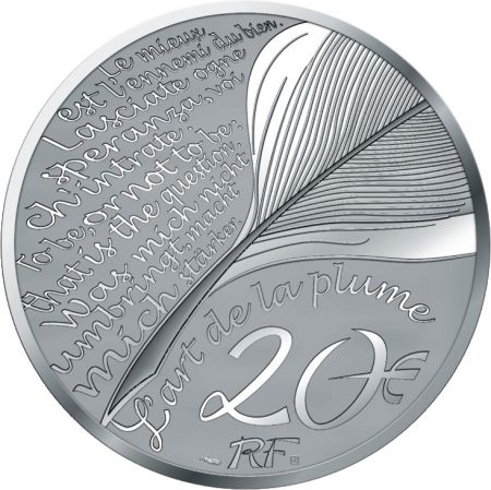 France - Monnaie de Paris 20 Euros Argent Haut Relief BE France 2021 - Jean de la Fontaine - L\'Art de la Plume 2021