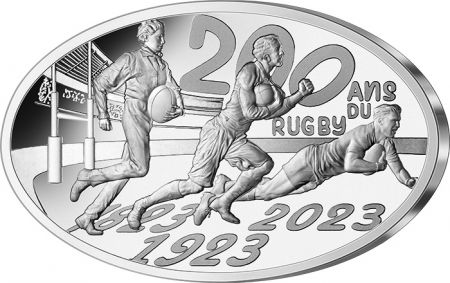 France - Monnaie de Paris 200 ans du Rugby - forme ovale - 10 Euros Argent BE 2023