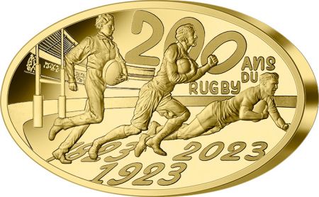 France - Monnaie de Paris 200 ans du Rugby - forme ovale - 200 Euros Or (1 Once) BE 2023
