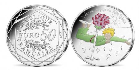 France - Monnaie de Paris 50 Euro Petit Prince - La Rose - 2016 colorisé