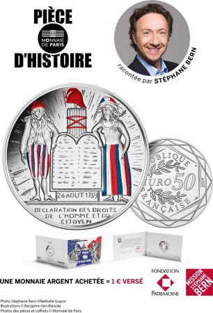 France - Monnaie de Paris 50 Euros Argent Colorisé 2019 - Les Droits de l\'Homme - Pièce d\'Histoire (Vague 1)