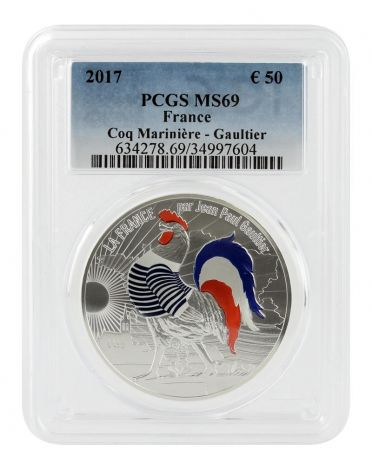 France - Monnaie de Paris 50 Euros Argent COULEUR France 2017 - Coq Marinière  La France par JP Gaultier (Vague 1)