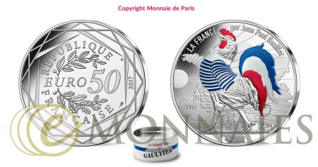 France - Monnaie de Paris 50 Euros Argent COULEUR France 2017 - Coq Marinière  La France par JP Gaultier (Vague 1)