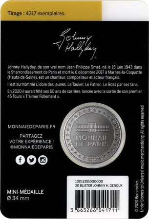 France - Monnaie de Paris Blister Johnny Hallyday (Genoux) - MÉDAILLE 2020 par La Monnaie de Paris