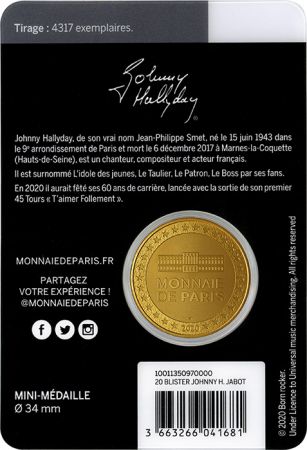 France - Monnaie de Paris Blister Johnny Hallyday (Jabot) - MÉDAILLE 2020 par La Monnaie de Paris