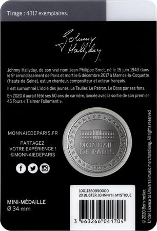 France - Monnaie de Paris Blister Johnny Hallyday (Mystique) - MÉDAILLE 2020 par La Monnaie de Paris