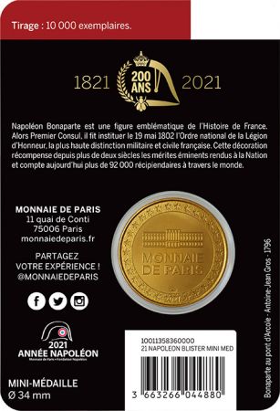 France - Monnaie de Paris Blister Mini Médaille Couleur- Napoléon Bonaparte - FRANCE 2021 (MDP)