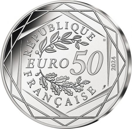 France - Monnaie de Paris Café en terrasse - 50 Euros Argent Couleur 2024 (MDP) - La France accueille les Jeux - Les Mascottes P