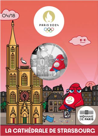 France - Monnaie de Paris Cathédrale de Strasbourg - 10 Euros Argent Couleur 2024 (MDP) - La France accueille les Jeux - Mascott