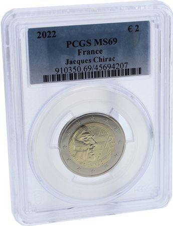 France - Monnaie de Paris Jacques Chirac Pièce 2 euros commémo - 20 ans de l\'EURO - PCGS MS69