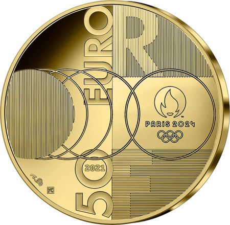 France - Monnaie de Paris Jeux Olympiques PARIS 2024 - 50 Euros OR BE FRANCE 2021 - PASSAGE DE RELAIS TOKYO PARIS