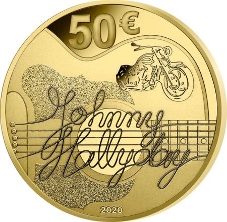 France - Monnaie de Paris Johnny Hallyday - 50 Euros 1/4 Oz Or BE FRANCE 2020 60 ans de souvenirs