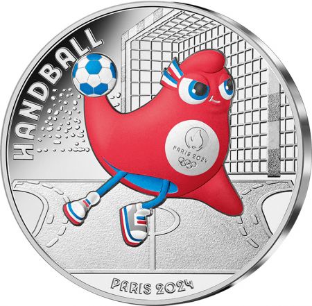 France - Monnaie de Paris Le Handball - 10 Euros Argent Couleur FRANCE 2023 (MDP) - Les Phryges - Mascottes de Paris 2024 - Vagu