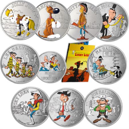 France - Monnaie de Paris Le LOT des 9 mini-médailles + album collector et médaille exclusive - 75 ans de Lucky Luke 2021 par La