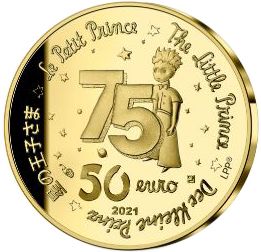 France - Monnaie de Paris Le Petit Prince et la Lune - 50 Euros 1/4 Oz Or BE FRANCE 2021 75 ans du Petit Prince