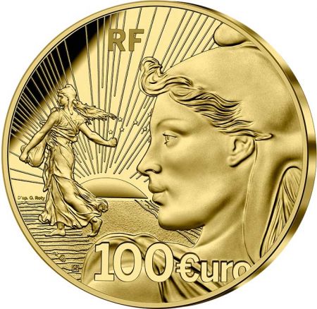 France - Monnaie de Paris Les 20 ans de l\'Euro - 100 Euros OR (1/2 Oz) Semeuse BE 2022 FRANCE (MDP)