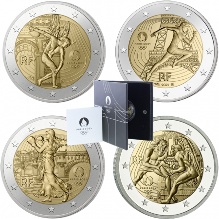 France - Monnaie de Paris LOT de 4 X 2 Euros BE (2021 à 2024) - Jeux Olympiques PARIS 2024