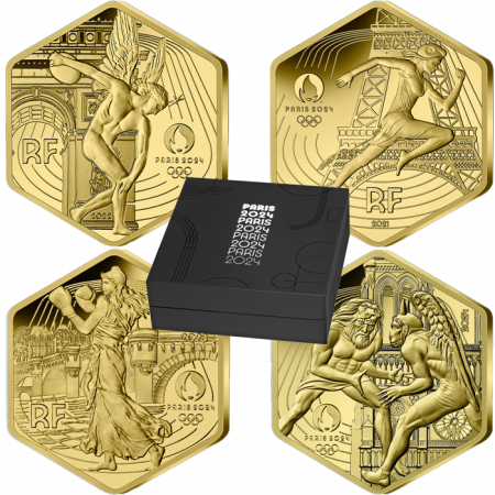 France - Monnaie de Paris LOT de 4 X 250 Euros OR (2021 à 2024) en coffret - Jeux Olympiques PARIS 2024 - pièce hexagonale