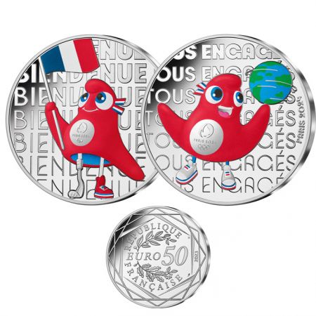 France - Monnaie de Paris Lot des 2 X 50 Euros Argent Couleur FRANCE 2023 (MDP) - Les Phryges - Les Mascottes de Paris 2024 - Va