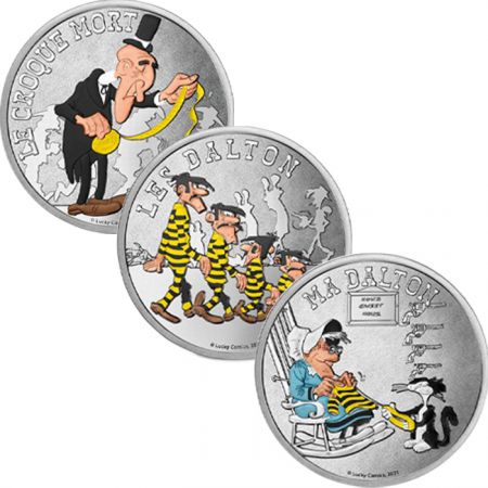 France - Monnaie de Paris LOT n°2 - 3 X mini-médaille 75 ans de Lucky Luke 2021 par La Monnaie de Paris