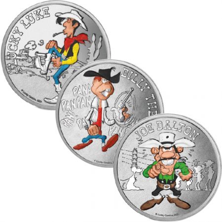France - Monnaie de Paris LOT n°3 - 3 X mini-médaille 75 ans de Lucky Luke 2021 par La Monnaie de Paris