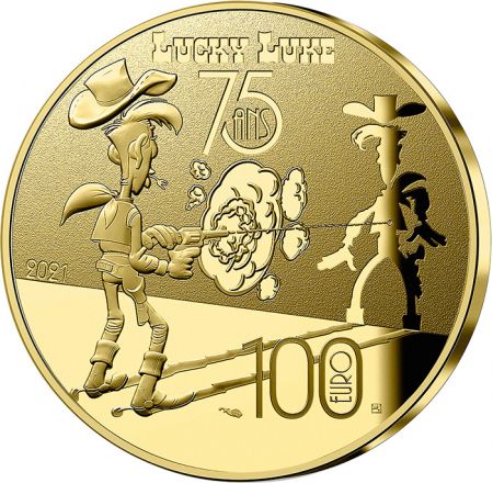 France - Monnaie de Paris Lucky Luke au soleil couchant - 100 Euros OR (1/2 Oz) BE 2021 FRANCE (MDP)