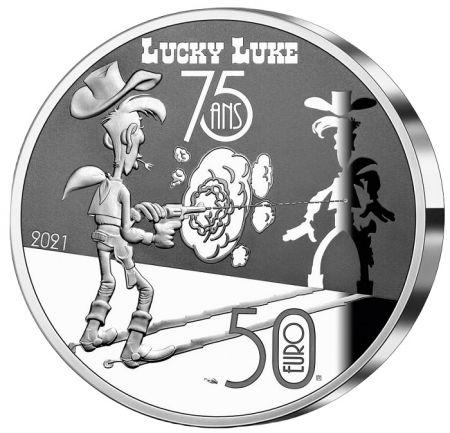 France - Monnaie de Paris Lucky Luke et les Dalton - 50 Euros Argent Colorisé BE FRANCE 2021 (MDP)