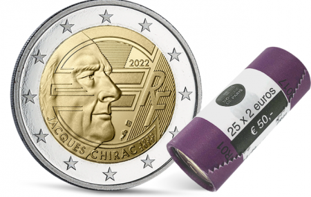 France - Monnaie de Paris ROULEAU 25 X 2 EUROS COMMÉMO. UNC FRANCE 2022 - Jacques Chirac - 20 ans de l\'EURO