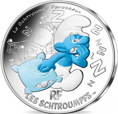 France - Monnaie de Paris Schtroumpf Paresseux - 10 Euros Argent Couleur FRANCE 2020 (MDP) - Les Schtroumpfs