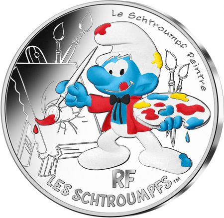 France - Monnaie de Paris Schtroumpf Peintre - 10 Euros Argent Couleur FRANCE 2020 (MDP) - Les Schtroumpfs - Vague 2