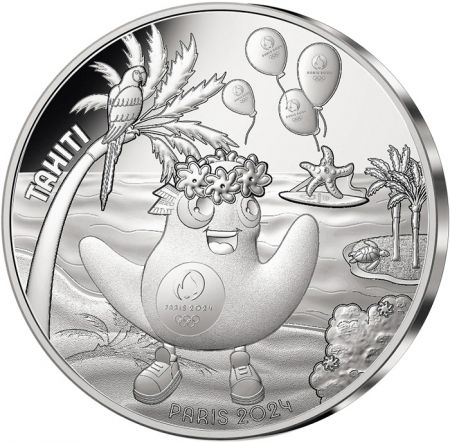 France - Monnaie de Paris Tahiti - 10 Euros Argent 2024 (MDP) - La France accueille les Jeux - Mascottes Paris 2024 - Vague 1