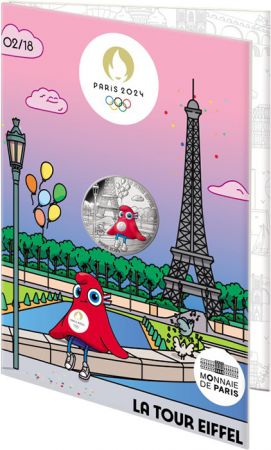 France - Monnaie de Paris Tour Eiffel - 10 Euros Argent Couleur 2024 (MDP) - La France accueille les Jeux - Mascottes Paris 2024