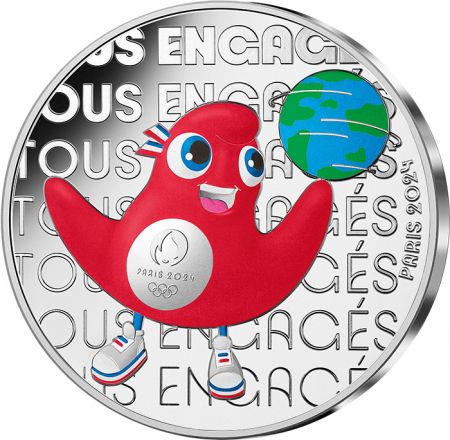France - Monnaie de Paris Tous Engagés - 50 Euros Argent Couleur FRANCE 2023 (MDP) - Les Phryges - Les Mascottes de Paris 2024 -