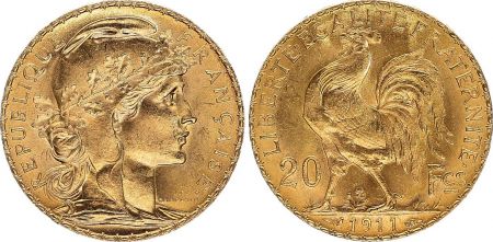 France  20 Francs, Marianne - Coq 1911 - Or