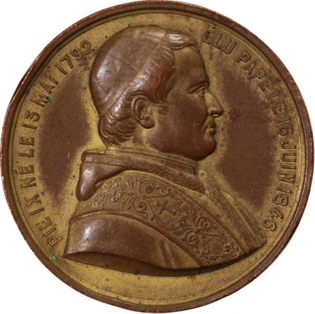 FRANCE  ELECTION DE PIE IX - MÉDAILLE CUIVRE DORÉ 1846