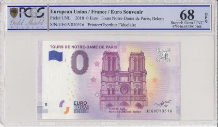 France 0 Euro 2018 - Tours de Notre-Dame de Paris - Billet touristique - PCGS 68 OPQ